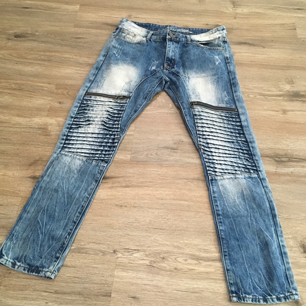 Trillnation Blue Distressed Straight Jeans